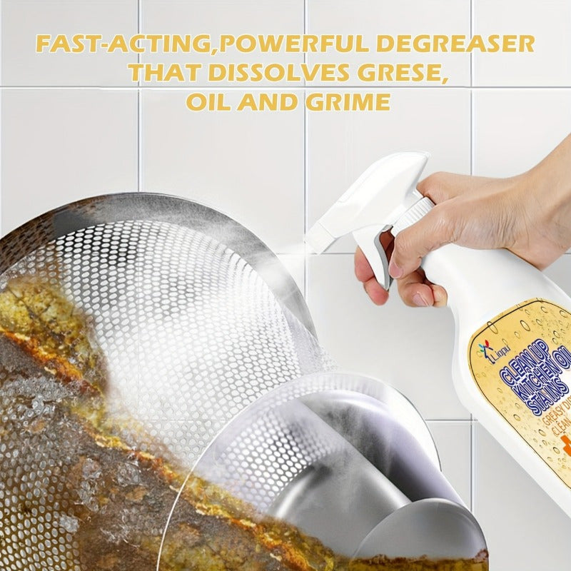 Kitchen Heavy-Duty Oil Stain Remover 500ml Deep Cleaning Spray with Lemon Scent No-Residue Formula for Stoves, Ovens, Utensils & Appliances