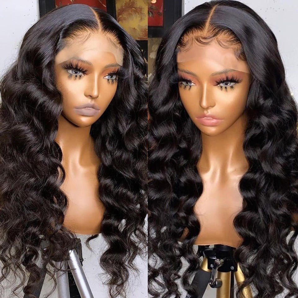 13x4 HD Transparent Lace Frontal Loose Body Wave Human Hair Wigs 180%