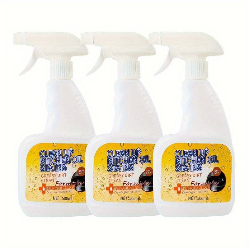 Kitchen Heavy-Duty Oil Stain Remover 500ml Deep Cleaning Spray with Lemon Scent No-Residue Formula for Stoves, Ovens, Utensils & Appliances