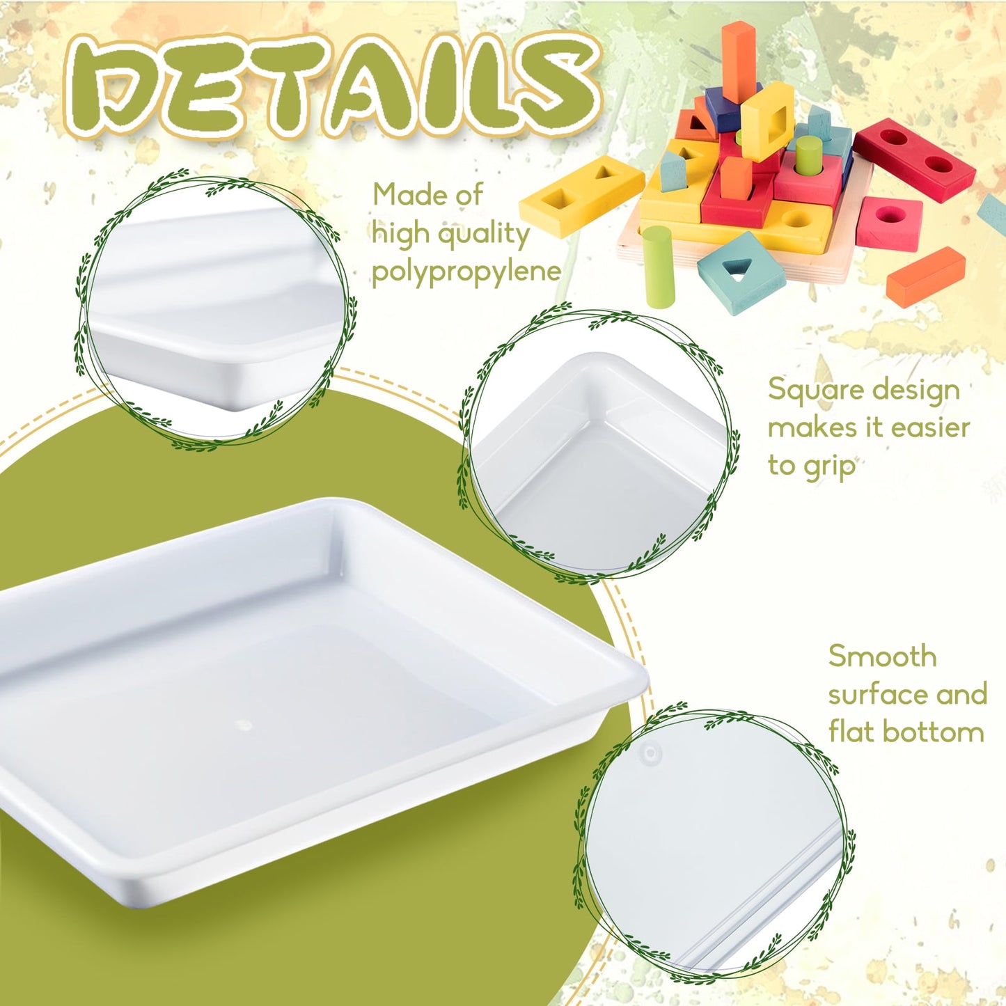 Plastic 8.30'' 1.20'' Serving Trays, 10 Pieces White and colored