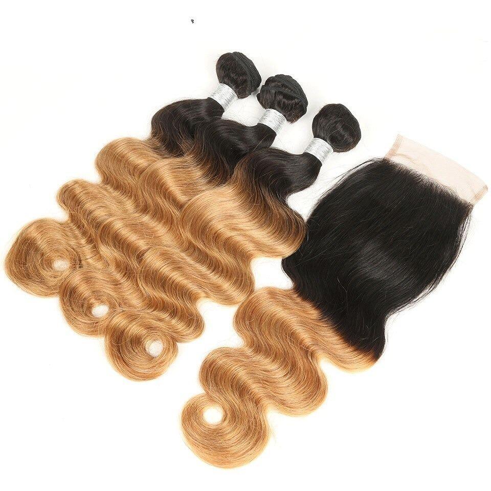 #27 Body Wave 10A Grade #1B/27 Hair BUNDLES with 4x4 CLOSURES & 13x4 Frontals