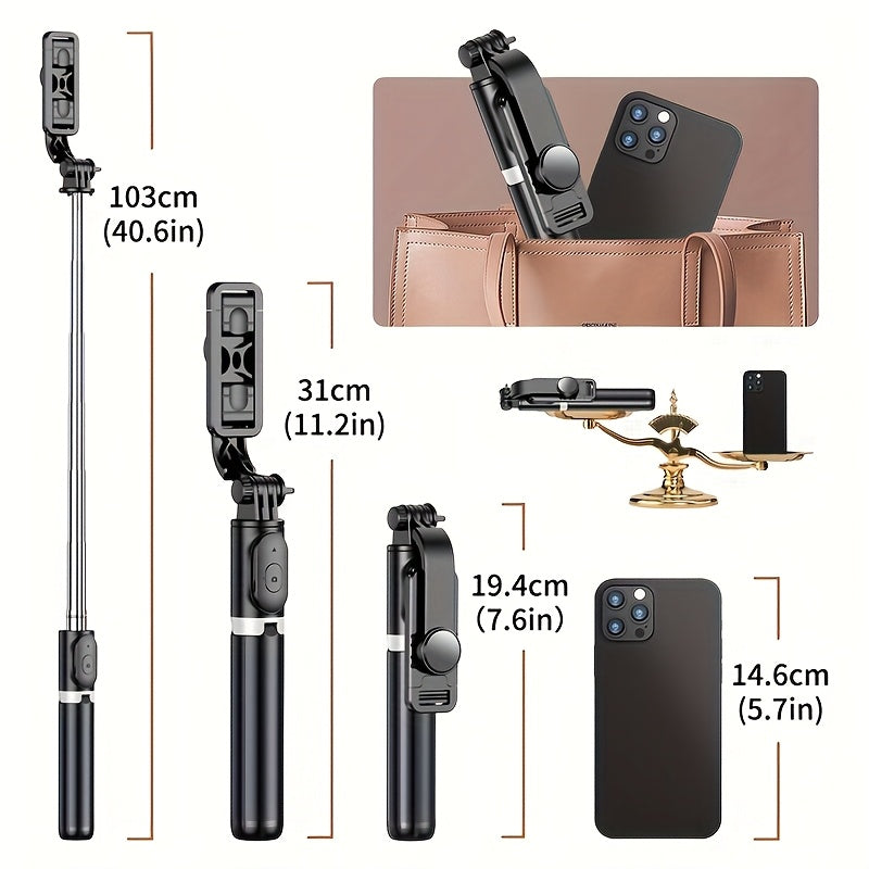 40-Inch Telescopic Selfie Stick Tripod – 360° Rotation, Wireless Remote & Floor-Standing Stand for iPhone/Android, Vlogging & Live Streaming