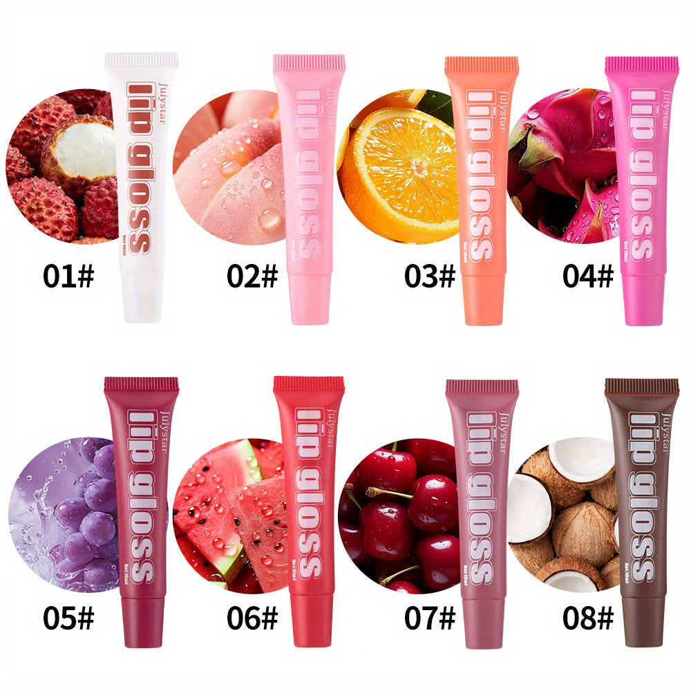 4pcs Lip Gloss Set – 8 Fruity Flavors, Hydrating & Non-Sticky, Long-Lasting Shine for Smooth, Glossy Lips