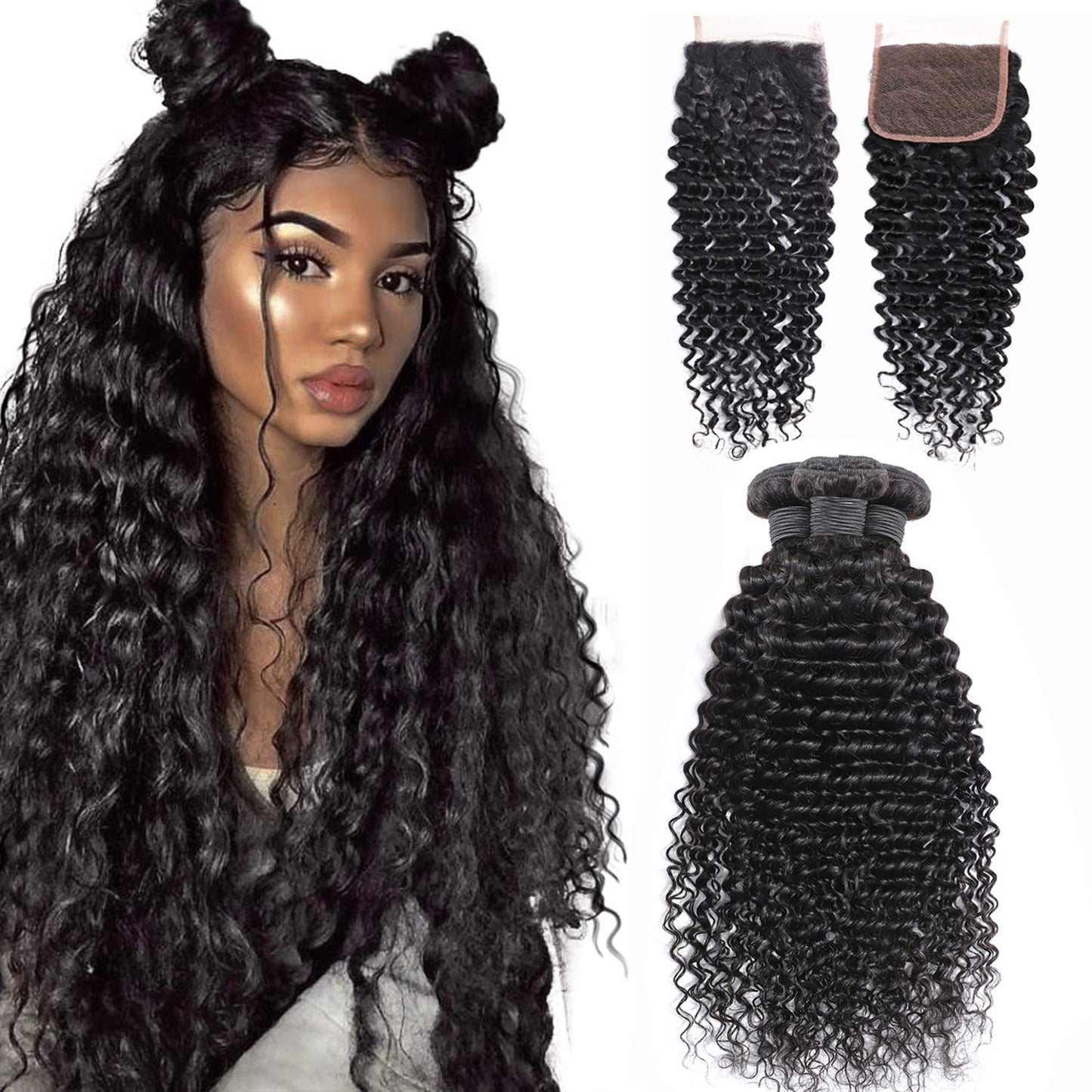 BeuMax 10A Grade 3/4 Deep Wave Bundles with 4x4 Closure Brazilian Hair