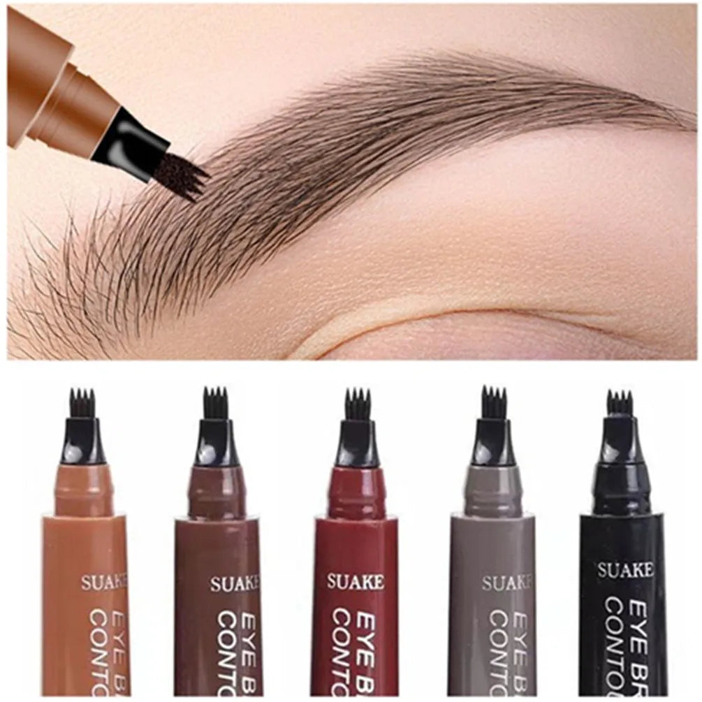 5pcs 4D Microblading Eyebrow Pens – 4-Prong Tip Tattoo Effect, Long-Lasting Liquid Eyebrow Pencil for Natural Hair-Like Strokes