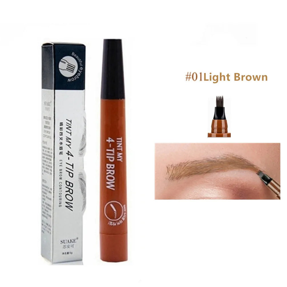 5pcs 4D Microblading Eyebrow Pens – 4-Prong Tip Tattoo Effect, Long-Lasting Liquid Eyebrow Pencil for Natural Hair-Like Strokes