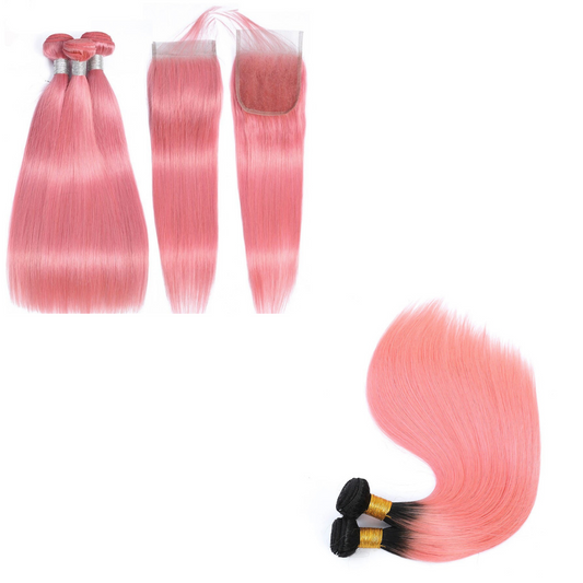 #Pink 10A Grade #1B/Pink Straight 3/4 BUNDLES with CLOSURES & FRONTALS