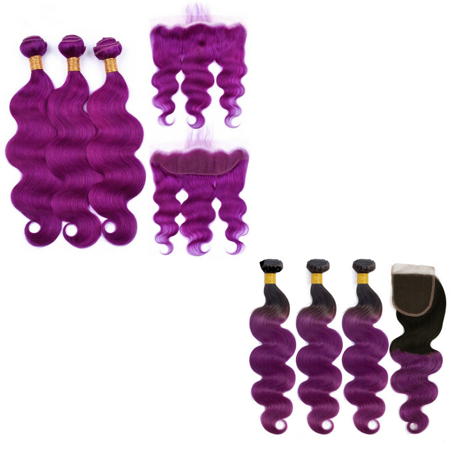 Body Wave 10A Grade Purples #1B/ purple 3/4 BUNDLES with CLOSURES & FR