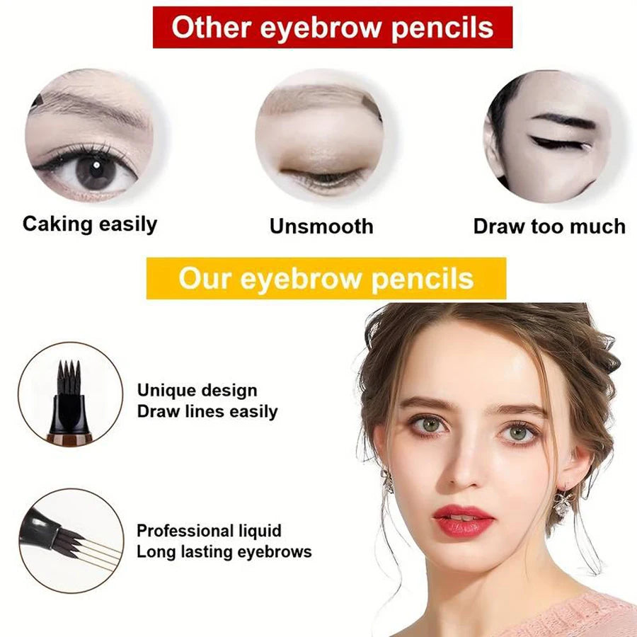 5pcs 4D Microblading Eyebrow Pens – 4-Prong Tip Tattoo Effect, Long-Lasting Liquid Eyebrow Pencil for Natural Hair-Like Strokes