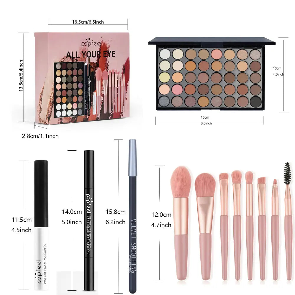 POPFEEL Professional Eye Makeup Gift Set – All-in-One Eye Kit with Eyeshadow Palette Eyeliner, Brow Pencil & Mascara