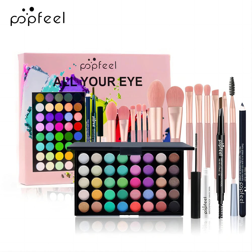 POPFEEL Professional Eye Makeup Gift Set – All-in-One Eye Kit with Eyeshadow Palette Eyeliner, Brow Pencil & Mascara