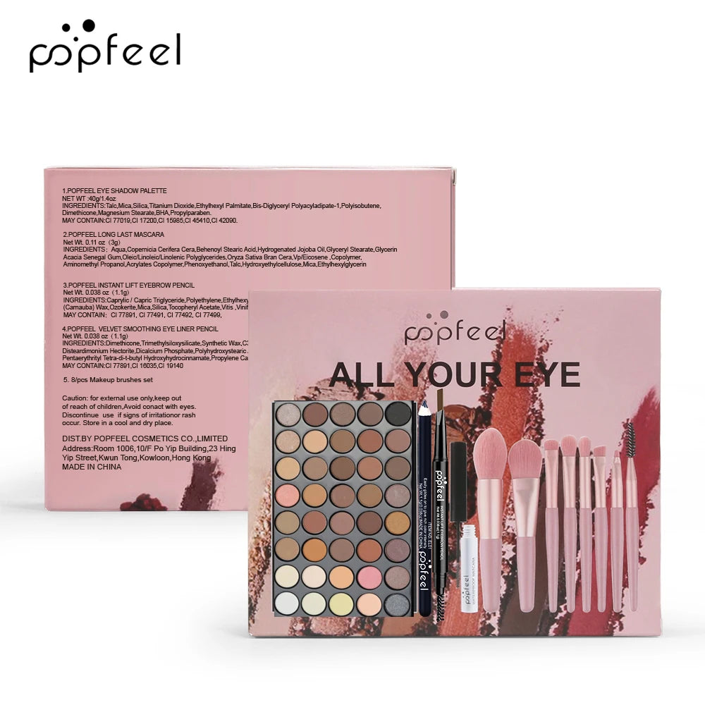 POPFEEL Professional Eye Makeup Gift Set – All-in-One Eye Kit with Eyeshadow Palette Eyeliner, Brow Pencil & Mascara