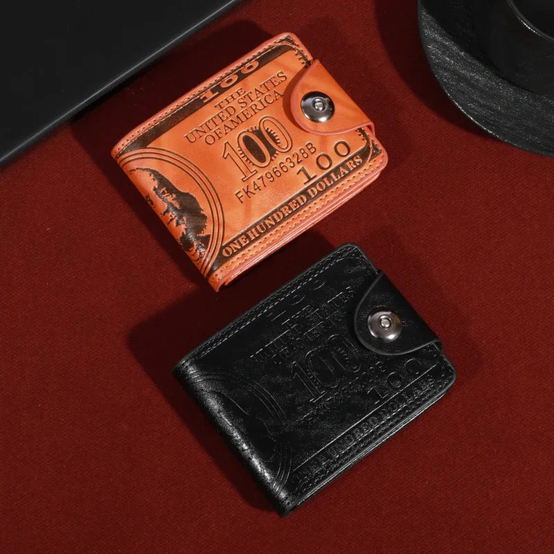 Men’s Faux Leather Wallet with 100 Dollar Bill Design – Bifold Style with Card Slots & ID Window