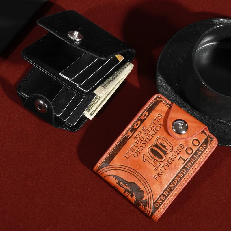 Men’s Faux Leather Wallet with 100 Dollar Bill Design – Bifold Style with Card Slots & ID Window