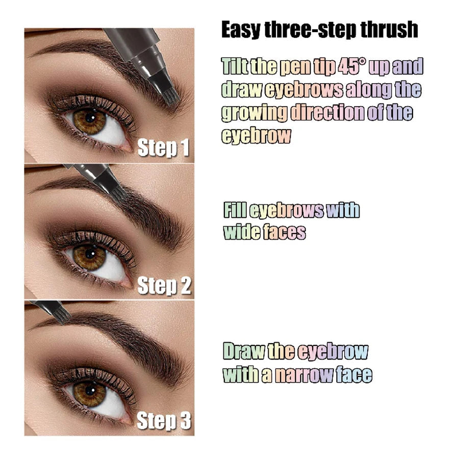 5pcs 4D Microblading Eyebrow Pens – 4-Prong Tip Tattoo Effect, Long-Lasting Liquid Eyebrow Pencil for Natural Hair-Like Strokes