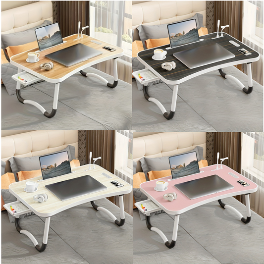 Ultra-Large Portable Laptop Bed Table – Multi-Functional Tray with Cup Holder, Drawer, USB Port, Fan & Light