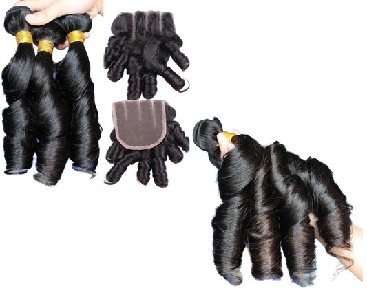 10A Grade 3/4 Romance Curl Fumi Human Hair bundles with 4x4 Closures &