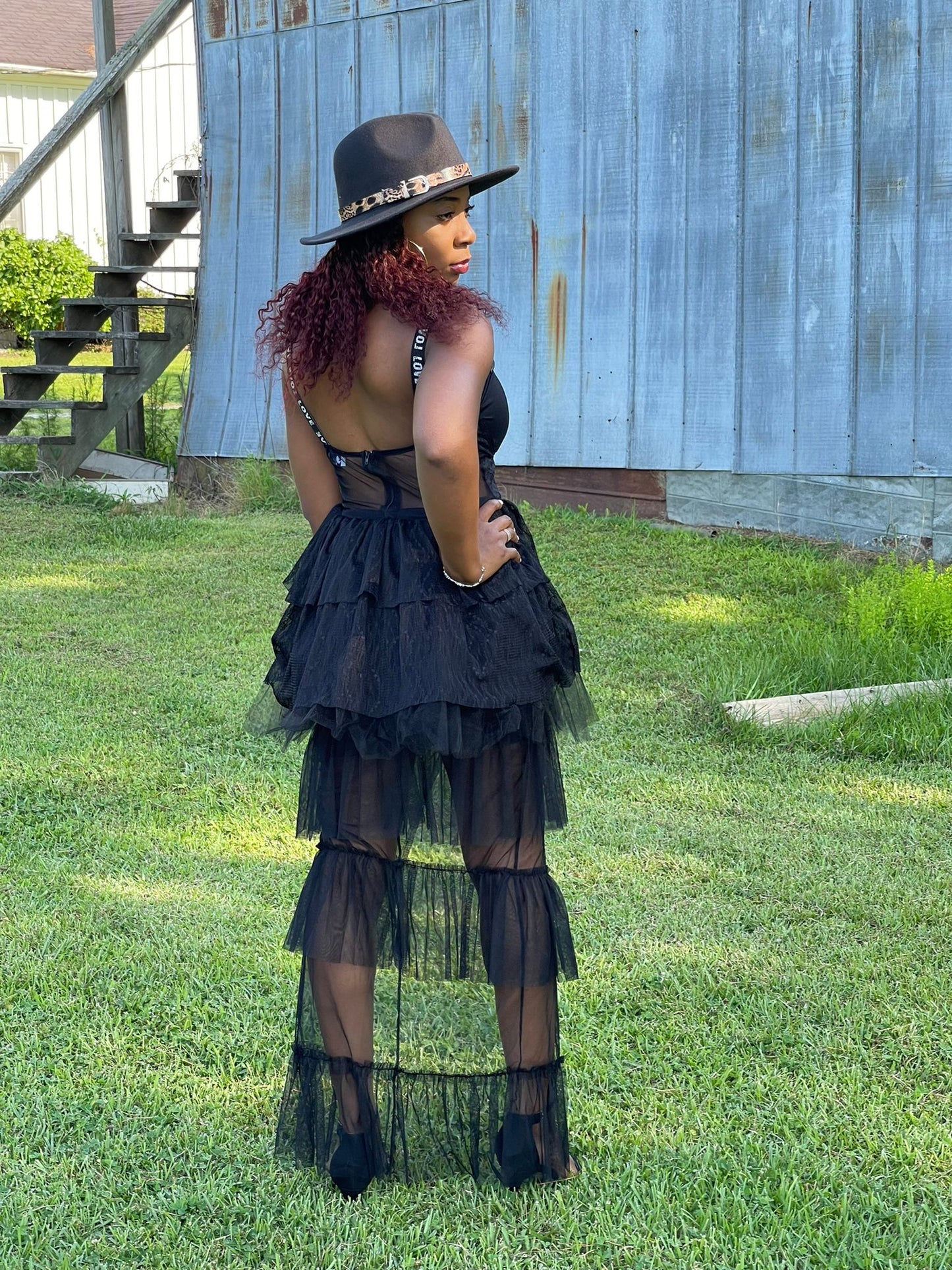 Black Dress Women Elegant Lace Stitching High Waist Black Long-Sleeved