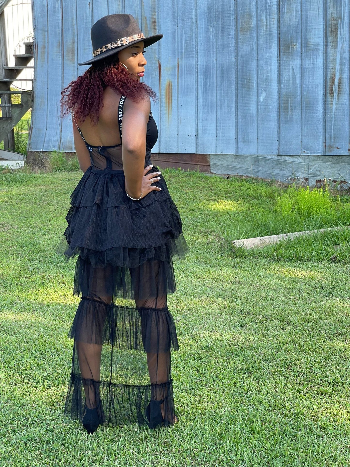 Black Dress Women Elegant Lace Stitching High Waist Black Long-Sleeved