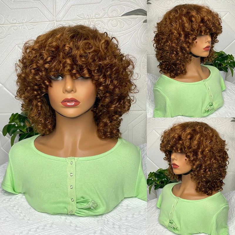 180% Density Rose Curly Short Bob Wig with Bangs Human Hair Brazilian