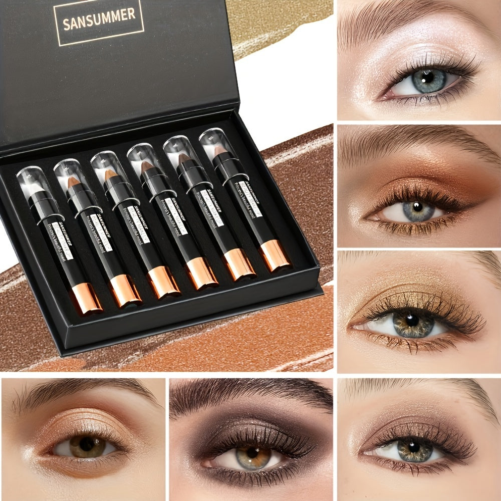 6-Color Waterproof Eyeshadow Lipstick Blush Multiple Uses Gift Set – Matte & Pearlescent Finish – Long-Lasting, Natural Eye Makeup Effortless Daily Looks