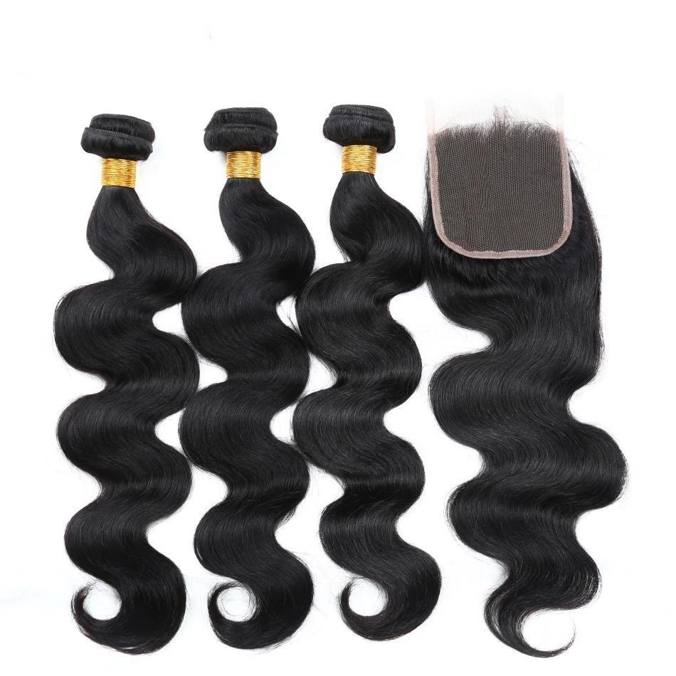 10A Grade Body Wave 3/4 Human Hair Bundles with 4x4 Closure 13x4 front