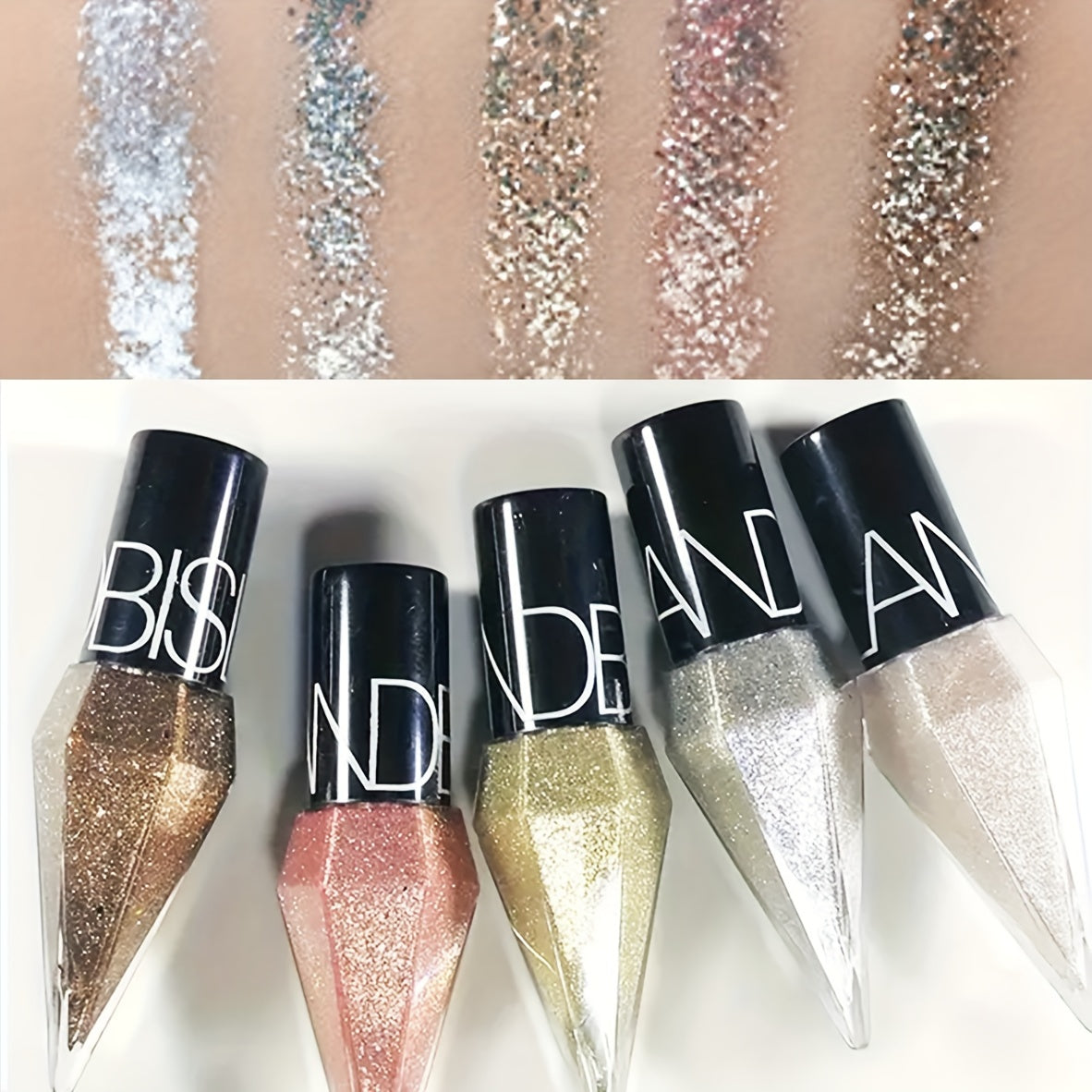 5-Piece Pearl & Diamond Liquid Eyeliner Set – Sparkling Eyeshadow Cream with Sequins, Ultra-Fine Brush, and Shimmer Highlighter