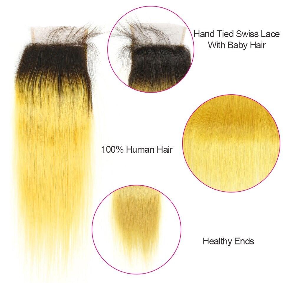 #Yellow 10A Grade #1B/Yellow Straight 3/4 Bundles with Closures & Frontals