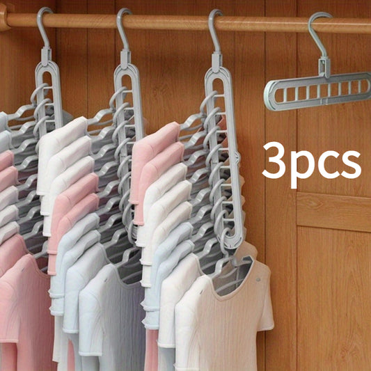 3Pcs Space-Saving Multi-Position 9-Hole Folding Plastic Hangers – Closet & Wardrobe Organizer with Unfinished Finish