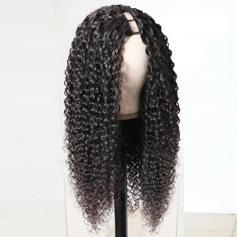U Part Wig Jerry Curl Human Hair Wigs For Black Women Brazilian Remy H