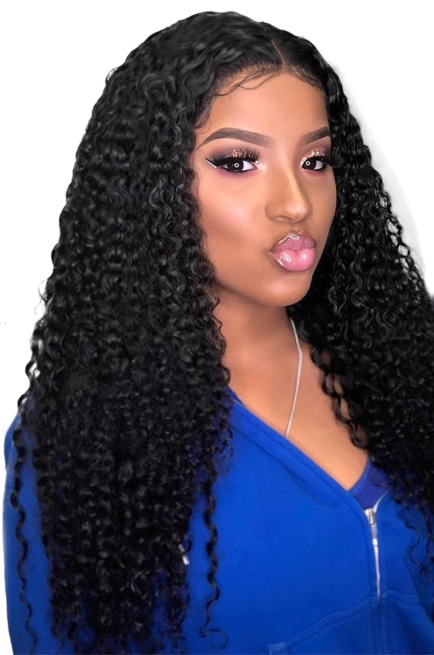 180% Density Full 4x4 Transparent Lace Front Kinky Curly Human Hair Wi