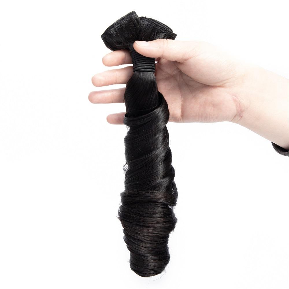 10A Grade 3/4 Straight Bouncy Curl Fumi Human Hair bundles with 4x4 Closures