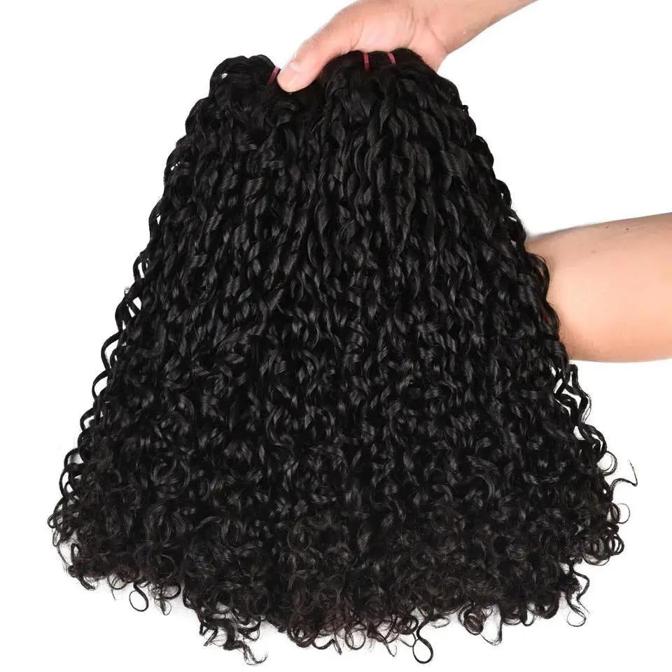 10A Grade Brazilian Pissy Curly Fumi Human Hair 3/4  Bundles With 4x4