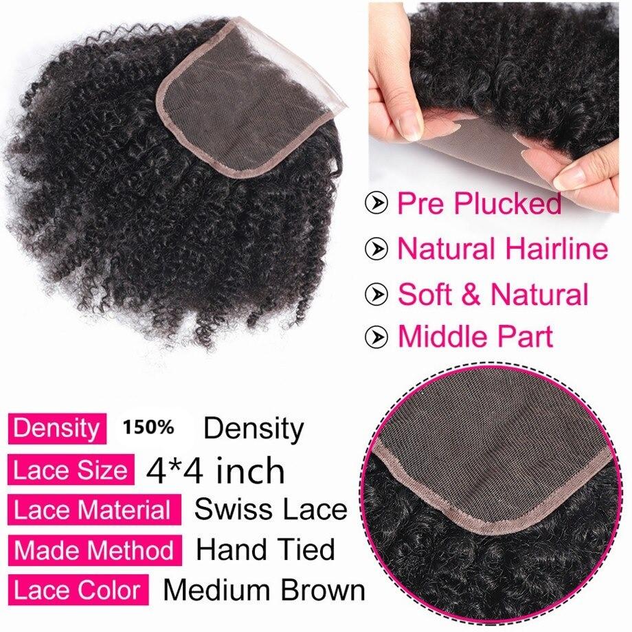 10A Grade Afro Kinky Curly 4x4 Brazilian 5x5 Lace 6x6 Closure Remy Human Hair