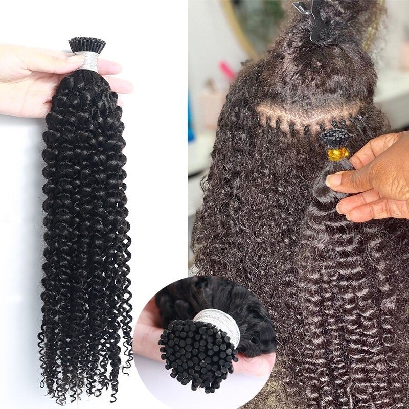 Kinky Curly Human Hair i Tip Microlinks Bulk Braiding Human Hair Bundles