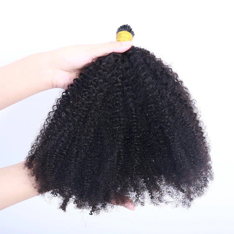 Mongalian Afro Kinky Curly i Tip Microlinks Braiding Human Hair Extension