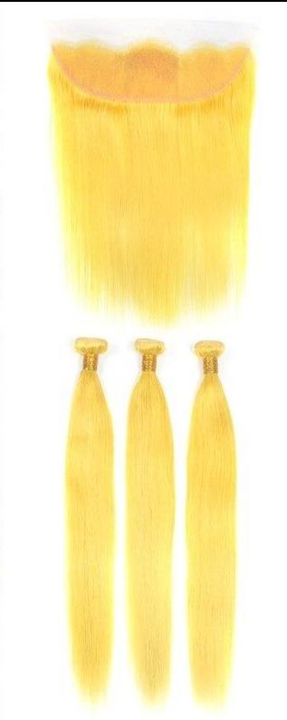 #Yellow 10A Grade #1B/Yellow Straight 3/4 Bundles with Closures & Frontals