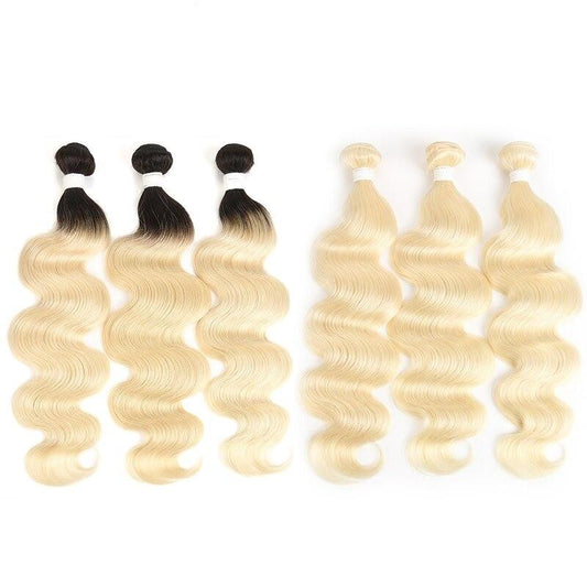 Blonde Body Wave #1B/613 BUNDLES with CLOSURES & FRONTALS