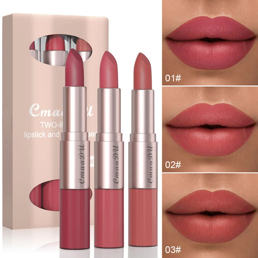 Double-Ended Matte & Gloss Lipstick – Waterproof Nude & Red Shades – Velvet Lip Tint + Glossy Balm Duo – Fashion Makeup Gift for Women