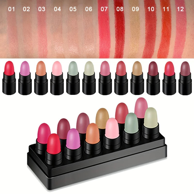 12-Color Eyeshadow Stick Set – Long-Lasting Cream Sticks with Glitter & Matte Finishes in Black, Gray & Mixed Shades
