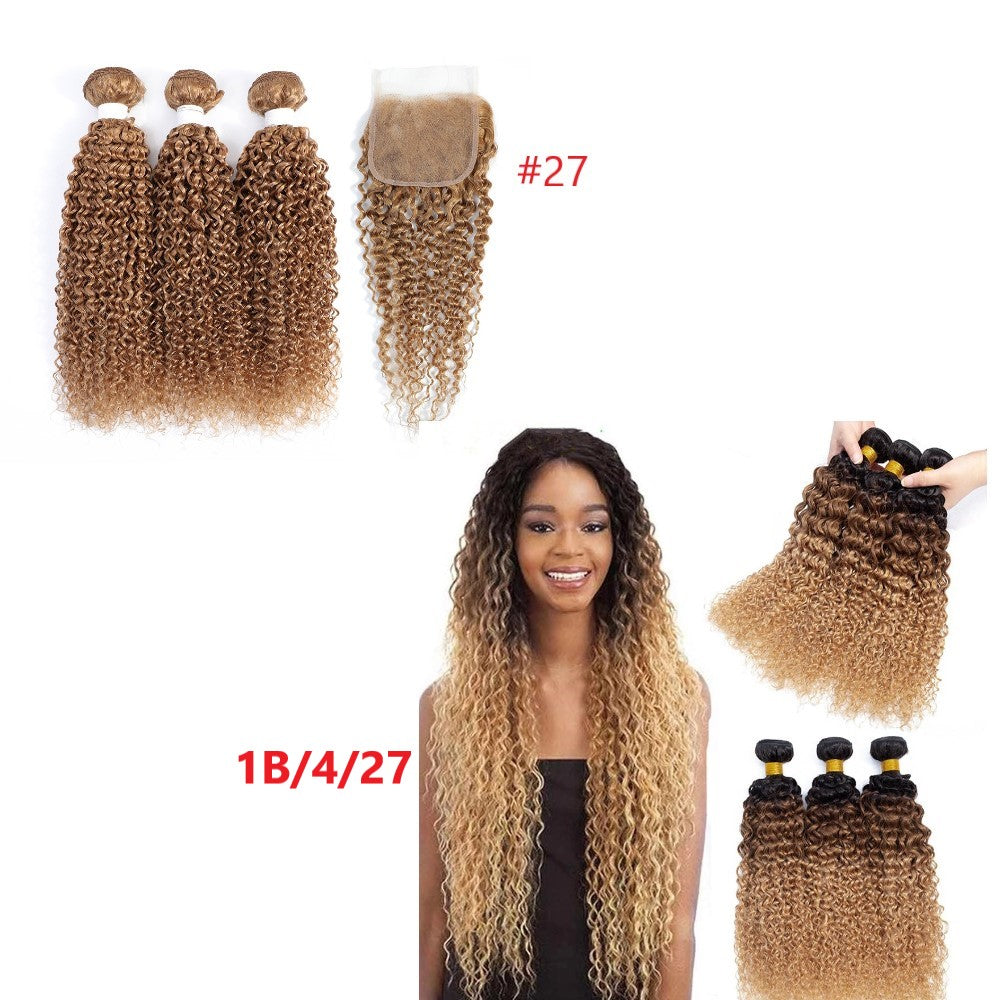10A Grade Ombre #27 Kinky Curly #1B/4/27 BUNDLES with 4x4 CLOSURES