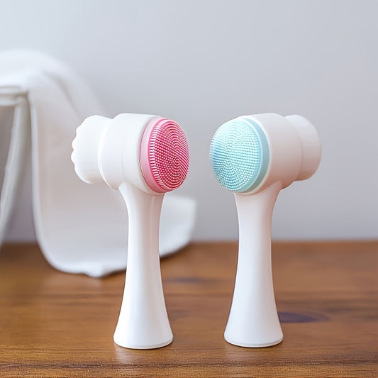 2-in-1 Silicone Facial Scrubber & Manual Face Massager – Double-Sided Exfoliating Brush with Soft Bristles, No Power Needed