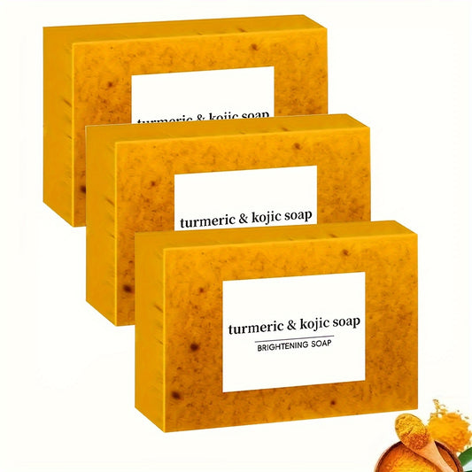 3-Pack Turmeric & Kojic Acid Soap Bars – Brightening and Deep Cleansing Face & Body Soap – Gentle on All Skin Types, Paraben-Free