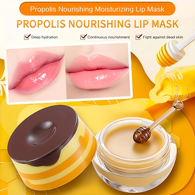 Honey Propolis Lip Balm & Lip Mask Set – Moisturizing Honey Pot with Applicator Stick, Ideal Valentine’s Day Gift