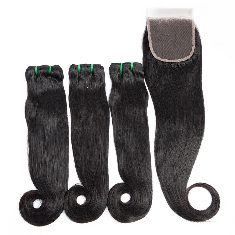 10A Grade 3/4 Straight Curve Fumi Human Hair bundles with 4x4 Closures