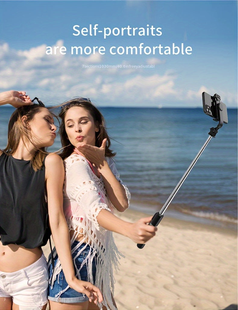 40-Inch Telescopic Selfie Stick Tripod – 360° Rotation, Wireless Remote & Floor-Standing Stand for iPhone/Android, Vlogging & Live Streaming