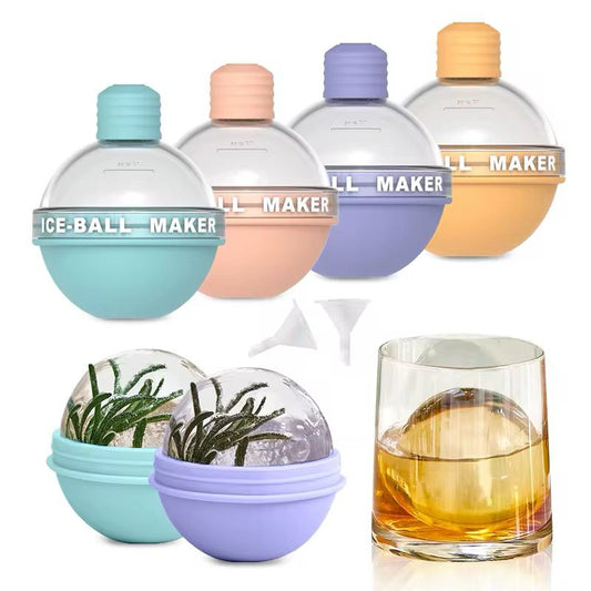 Set of 4 Silicone Ice Ball Molds – 2.5-Inch Round Ice Sphere Molds for Whiskey & Cocktails Reusable Kitchen Bar Accessories