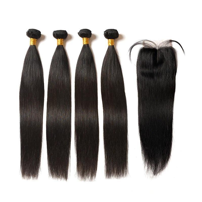 BeuMax 10A Grade 3/4 Straight Hair Bundles with 4x4 Closure Brazilian