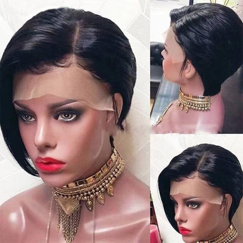 Ombre Short Bob Pixie Cut 13x4x1 T Lace Front Straight Human Hair Wigs