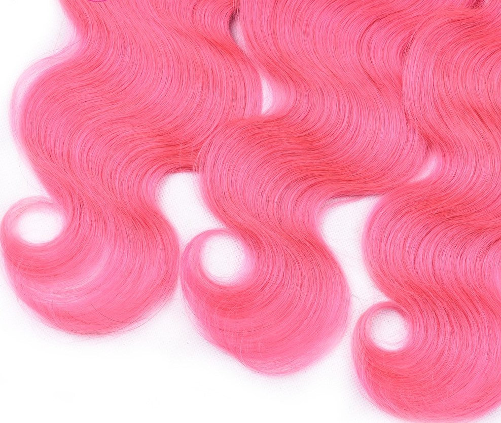 #Pink 10A Grade #1B/Pink Brazilian Body Wave 3/4 BUNDLES with CLOSURES